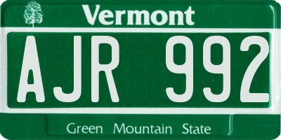 VT license plate AJR992