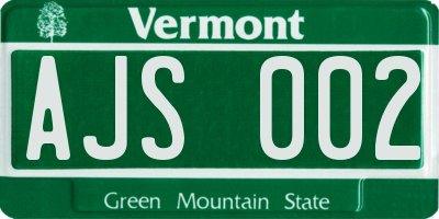 VT license plate AJS002