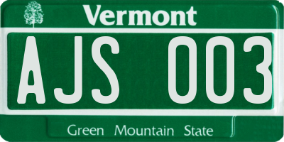 VT license plate AJS003