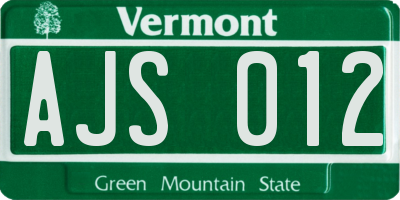 VT license plate AJS012