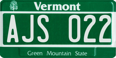 VT license plate AJS022