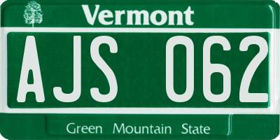 VT license plate AJS062