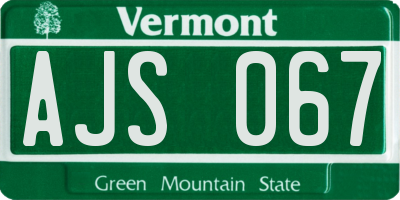VT license plate AJS067