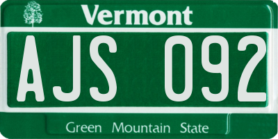 VT license plate AJS092