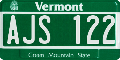 VT license plate AJS122