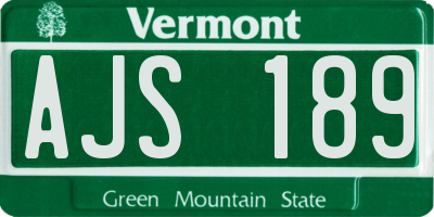 VT license plate AJS189