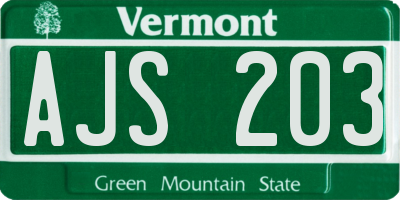 VT license plate AJS203