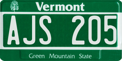 VT license plate AJS205