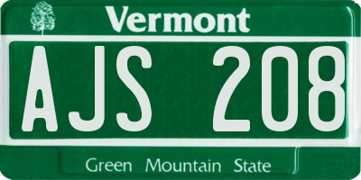 VT license plate AJS208