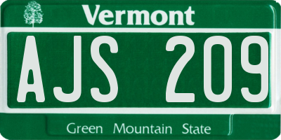 VT license plate AJS209