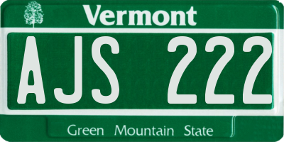 VT license plate AJS222