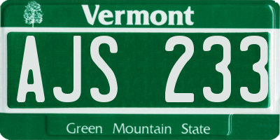 VT license plate AJS233
