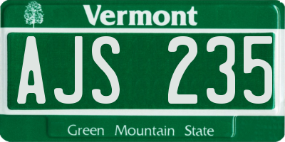 VT license plate AJS235