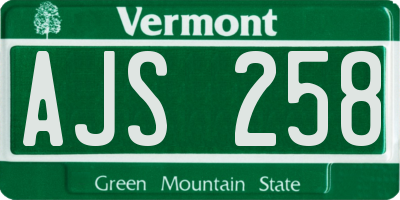 VT license plate AJS258