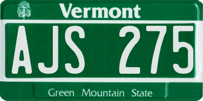 VT license plate AJS275
