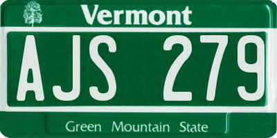 VT license plate AJS279