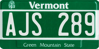 VT license plate AJS289