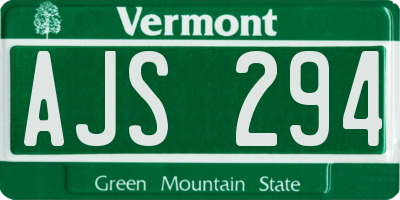 VT license plate AJS294