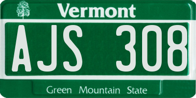 VT license plate AJS308