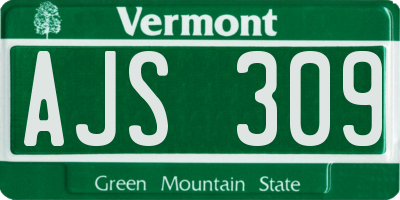 VT license plate AJS309