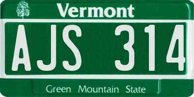 VT license plate AJS314