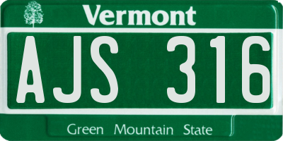 VT license plate AJS316