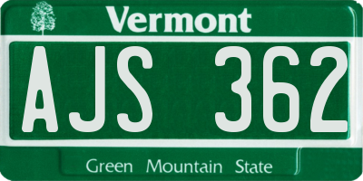 VT license plate AJS362