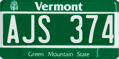 VT license plate AJS374