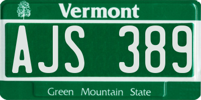 VT license plate AJS389