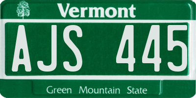VT license plate AJS445
