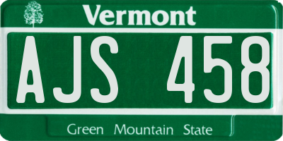 VT license plate AJS458