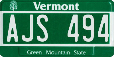 VT license plate AJS494