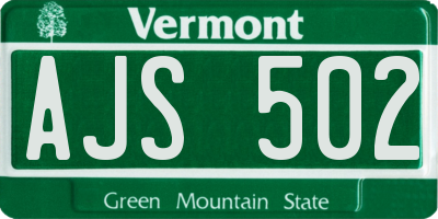 VT license plate AJS502