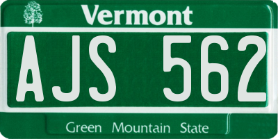 VT license plate AJS562