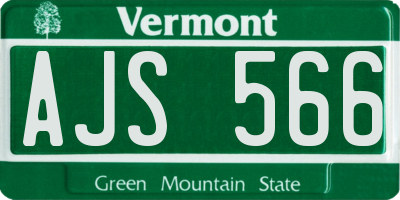 VT license plate AJS566