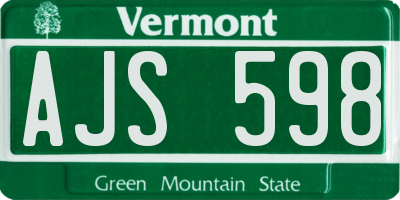 VT license plate AJS598