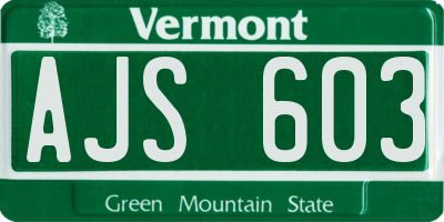 VT license plate AJS603