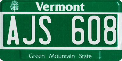VT license plate AJS608