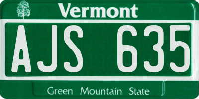 VT license plate AJS635
