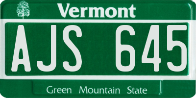 VT license plate AJS645