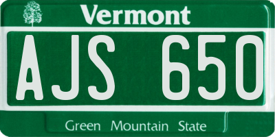 VT license plate AJS650