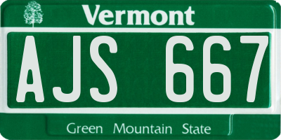 VT license plate AJS667
