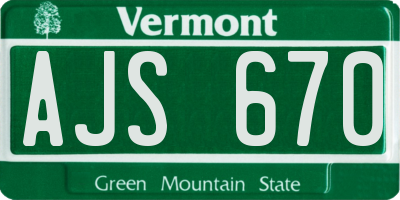 VT license plate AJS670