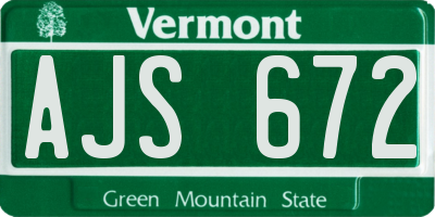 VT license plate AJS672