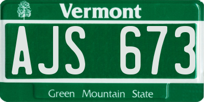 VT license plate AJS673