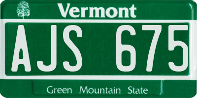 VT license plate AJS675
