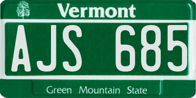 VT license plate AJS685