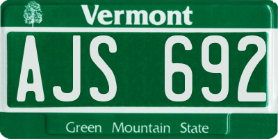VT license plate AJS692