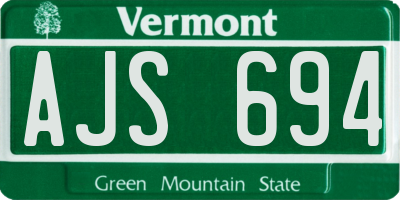 VT license plate AJS694
