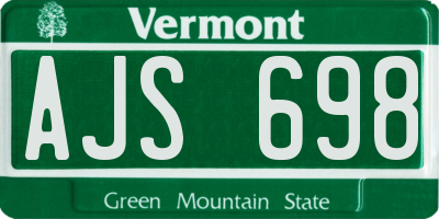 VT license plate AJS698